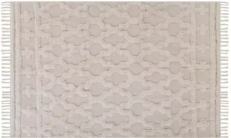 Beliani SULUOVA Laagpolig vloerkleed Beige 140 x 200 cm Katoen