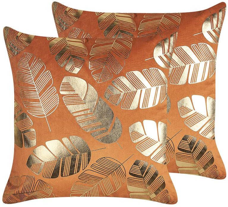 Beliani -SUNFLOWER -Sierkussen set van 2-Oranje-45 x 45 cm-Fluweel