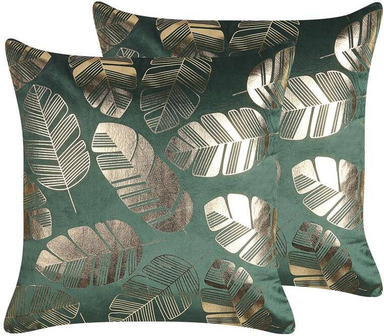 Beliani -SUNFLOWER -Sierkussen set van 2-Groen-45 x 45 cm-Fluweel