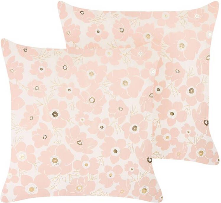 Beliani -TRITELEIA-Sierkussen set van 2-Roze-45 x 45 cm-Fluweel