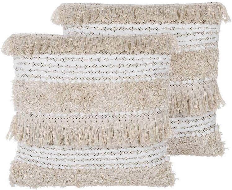 Beliani VILLUR Sierkussen set van 2 Beige 45 x 45 cm Katoen