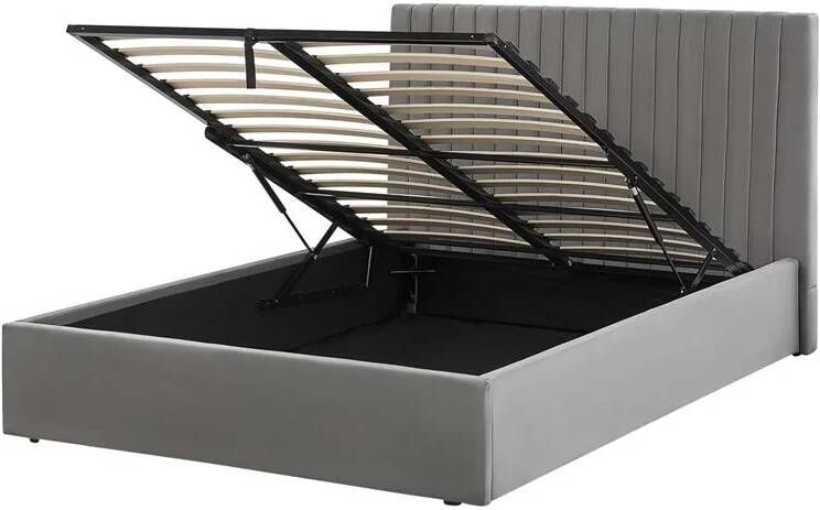 Beliani VION Bed met opbergruimte Grijs 140 x 200 cm Fluweel - Foto 2