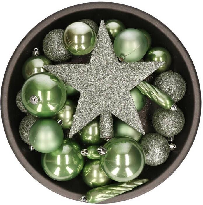 Bellatio Decorations Kerstballen 33ST salie groen 5-8 cm