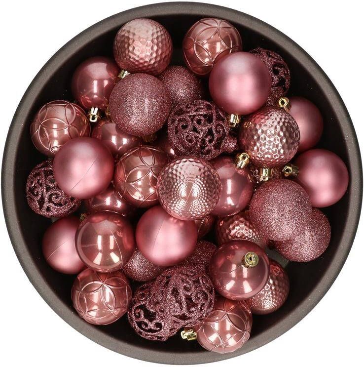 Bellatio Decorations Kerstballen 37 st mix oudroze 6 cm