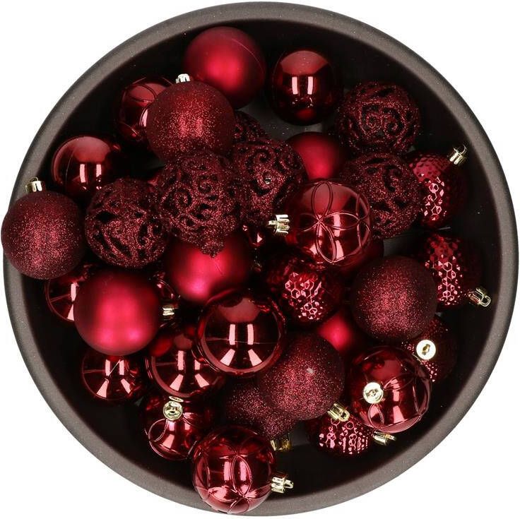 Bellatio Decorations Kerstballen 37ST kunststof rood 6cm
