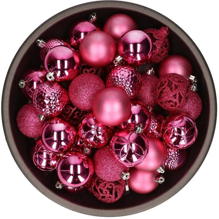 Bellatio Decorations Kerstballen 37ST mix fuchsia 6 cm