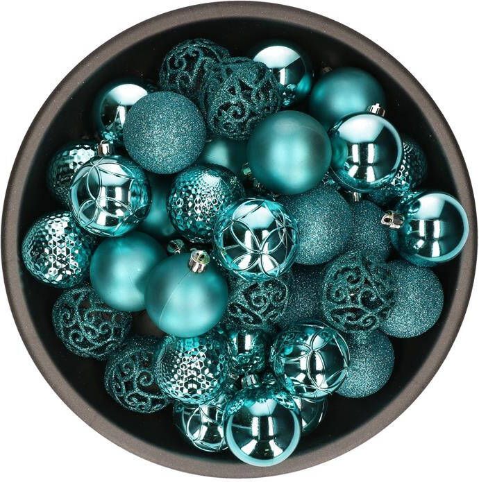 Bellatio Decorations Kerstballen 37ST mix turquoise 6 cm