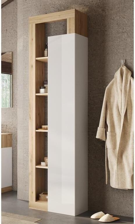 Benvenuto Design Hamburg HG Wit | Eiken Badkamerkast 1-Deur 4-Planken