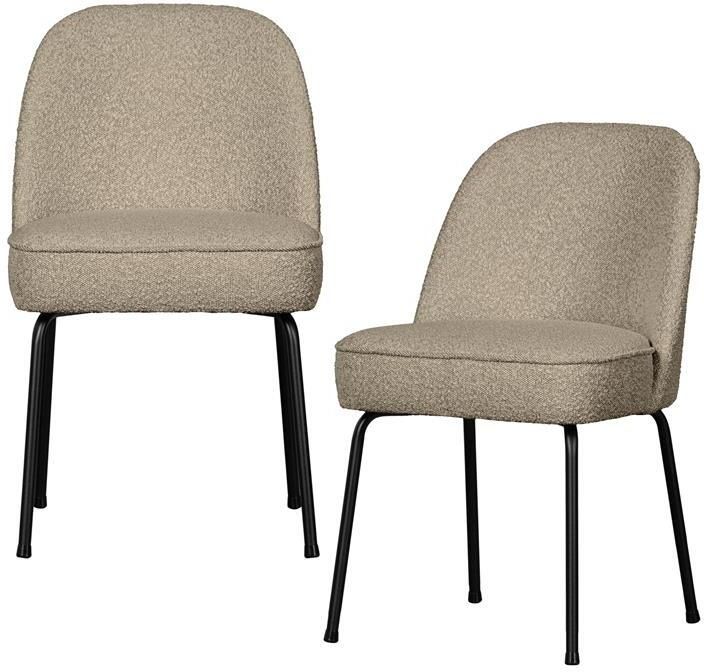 BePureHome WOOOD Vogue Eetkamerstoelen Bouclé Beige Set van 2