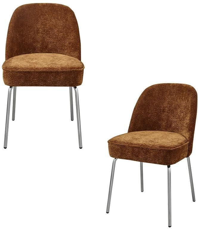 BePureHome WOOOD Vogue Eetkamerstoelen Polyester Midden Bruin -Set van 2