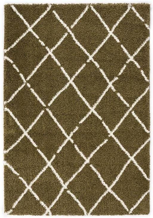 Boho&me Hoogpolig vloerkleed ruiten Artisan olijfgroen wit 280x380 cm - Foto 2