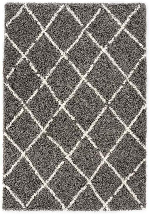 Boho&me Hoogpolig vloerkleed ruiten Habitat grijs wit 60x110 cm - Foto 2