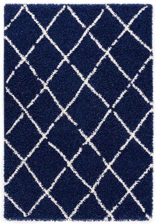 Boho&me Hoogpolig vloerkleed ruiten Habitat marineblauw wit 160x230 cm - Foto 2