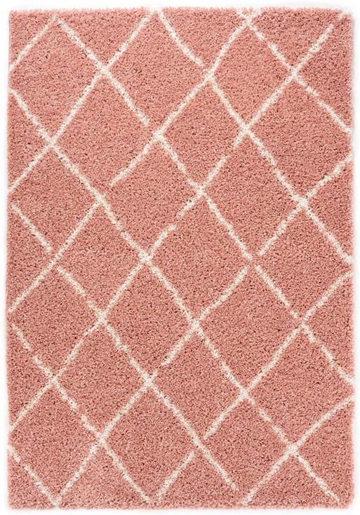 Boho&me Hoogpolig vloerkleed ruiten Habitat roze|wit 280x380 cm - Foto 2