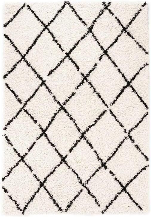 Boho&me Hoogpolig vloerkleed ruiten Habitat wit zwart 300x400 cm - Foto 2