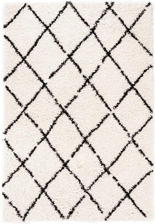 Boho&me Hoogpolig vloerkleed ruiten Habitat wit zwart 60x110 cm - Foto 2