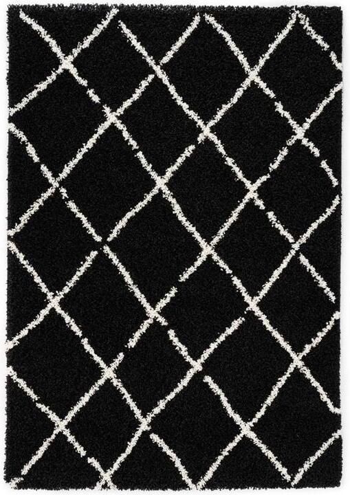 Boho&me Hoogpolig vloerkleed ruiten Habitat zwart wit 60x110 cm - Foto 2