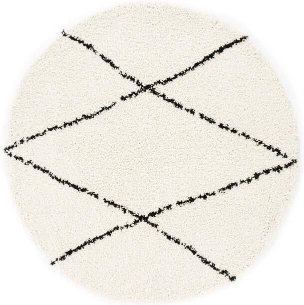 Boho&me Rond hoogpolig vloerkleed ruit Artisan wit zwart 280 cm rond - Foto 2