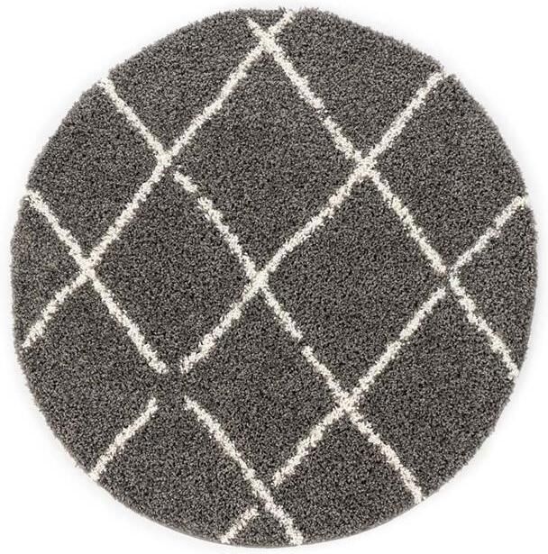 Boho&me Rond hoogpolig vloerkleed ruiten Habitat grijs wit 100 cm rond - Foto 2