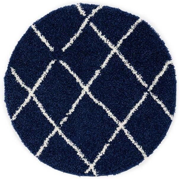 Boho&me Rond hoogpolig vloerkleed ruiten Habitat marineblauw wit 280 cm rond - Foto 2