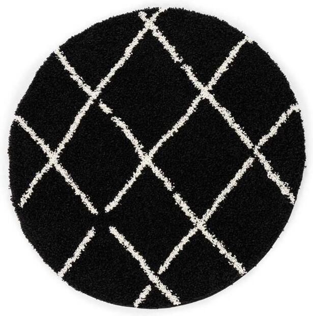 Boho&me Rond hoogpolig vloerkleed ruiten Habitat zwart wit 100 cm rond - Foto 2