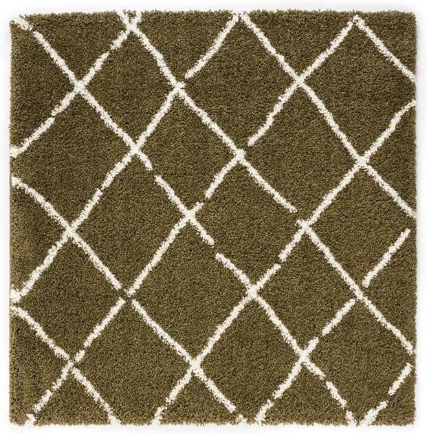 Boho&me Vierkant hoogpolig vloerkleed ruiten Artisan olijfgroen wit 280x280 cm - Foto 2