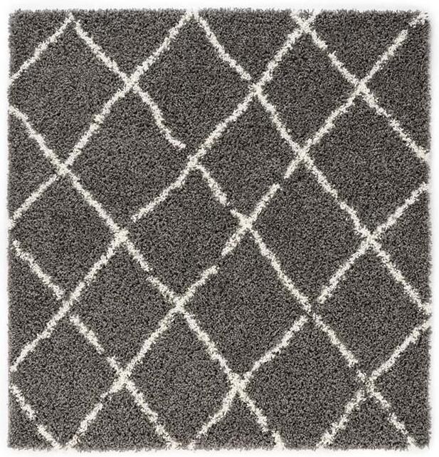 Boho&me Vierkant hoogpolig vloerkleed ruiten Habitat grijs wit 280x280 cm - Foto 2