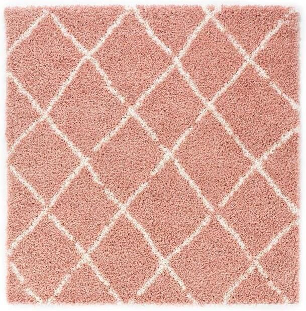 Boho&me Vierkant hoogpolig vloerkleed ruiten Habitat roze wit 280x280 cm - Foto 2