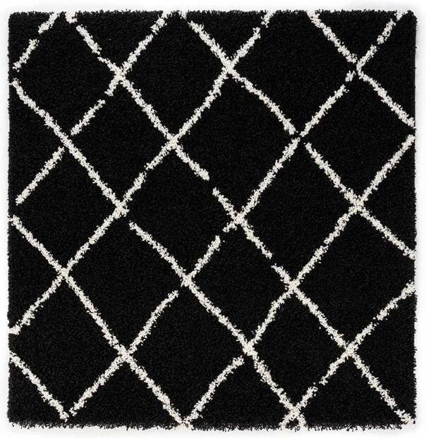 Boho&me Vierkant hoogpolig vloerkleed ruiten Habitat zwart wit 100x100 cm - Foto 2