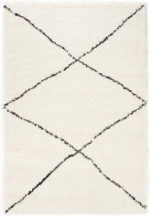 Boho&me Hoogpolig vloerkleed ruit Artisan wit|zwart 200x300 cm - Foto 2