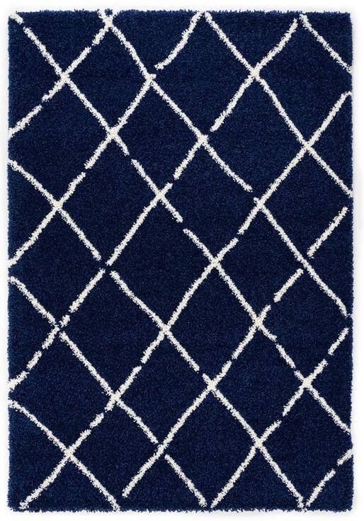 Boho&me Hoogpolig vloerkleed ruiten Artisan marineblauw wit 240x340 cm - Foto 2