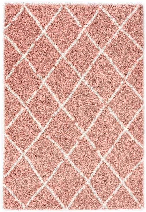 Boho&me Hoogpolig vloerkleed ruiten Artisan roze|wit 140x200 cm
