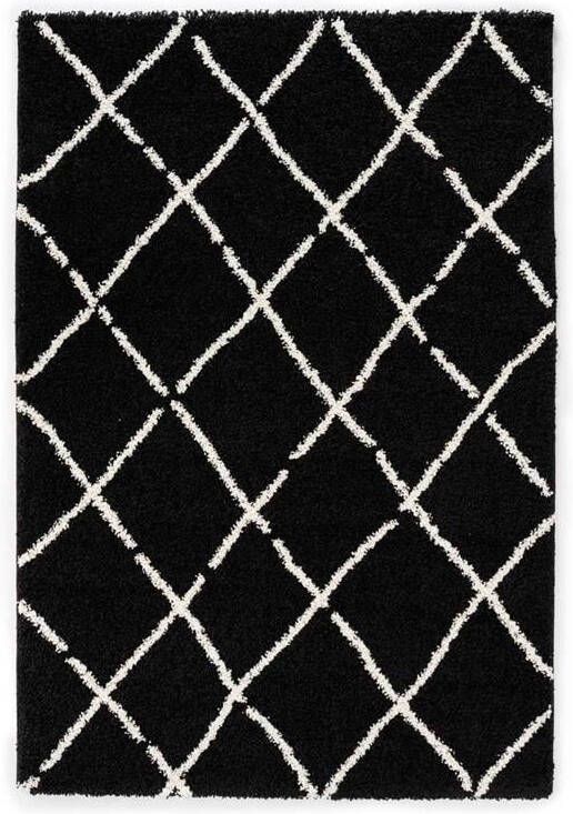 Boho&me Hoogpolig vloerkleed ruiten Artisan zwart|wit 100x200 cm