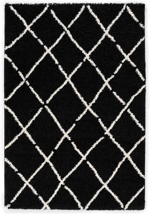 Boho&me Hoogpolig vloerkleed ruiten Artisan zwart|wit 120x170 cm