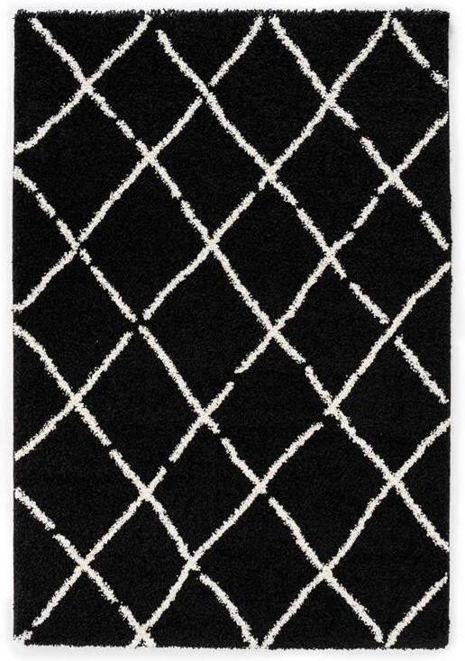 Boho&me Hoogpolig vloerkleed ruiten Artisan zwart|wit 120x170 cm - Foto 2