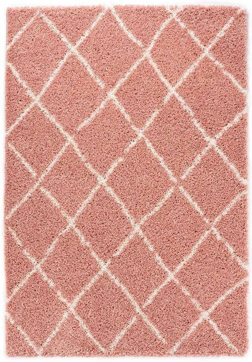 Boho&me Hoogpolig vloerkleed ruiten Habitat roze|wit 240x340 cm