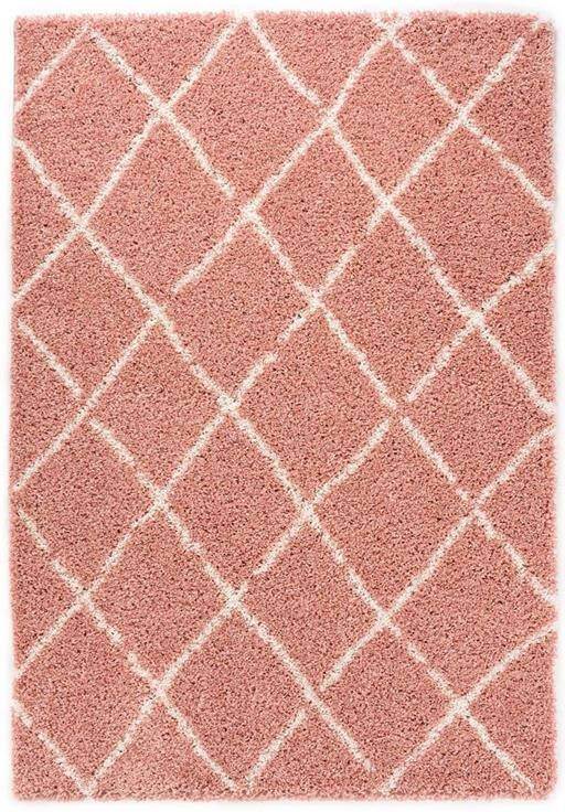 Boho&me Hoogpolig vloerkleed ruiten Habitat roze wit 80x200 cm - Foto 2