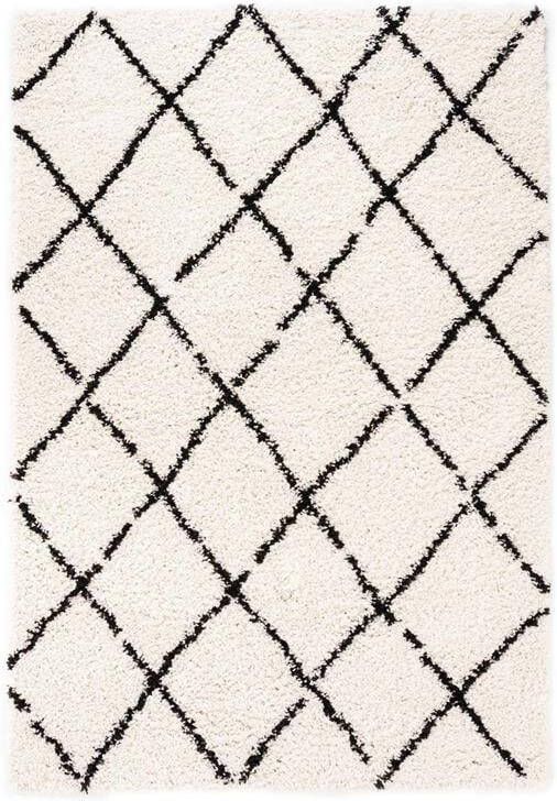 Boho&me Hoogpolig vloerkleed ruiten Habitat wit zwart 100x200 cm - Foto 2