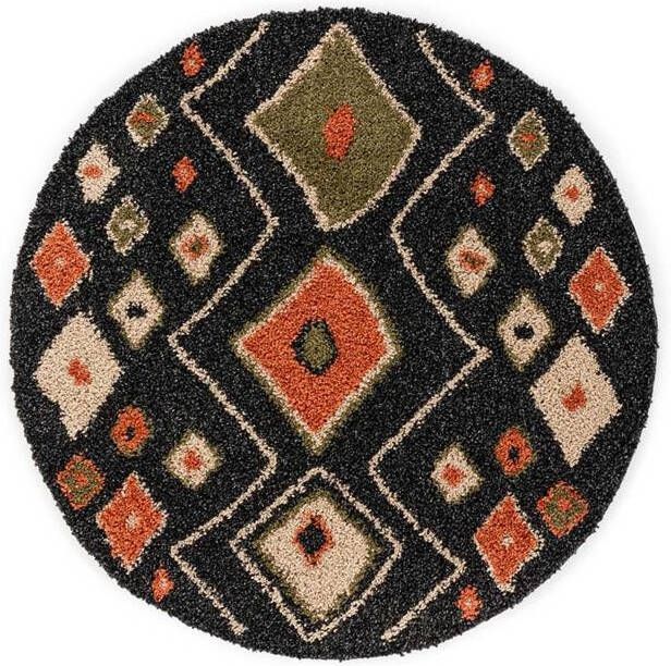 Boho&me Rond hoogpolig vloerkleed bohemian Artisan antraciet multi 160 cm rond - Foto 2