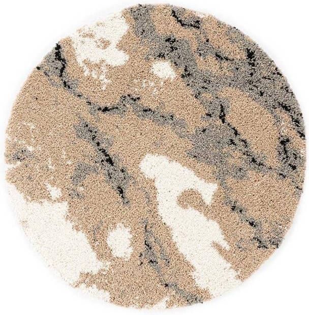 Boho&me Rond hoogpolig vloerkleed Marble Artisan beige 120 cm rond - Foto 2