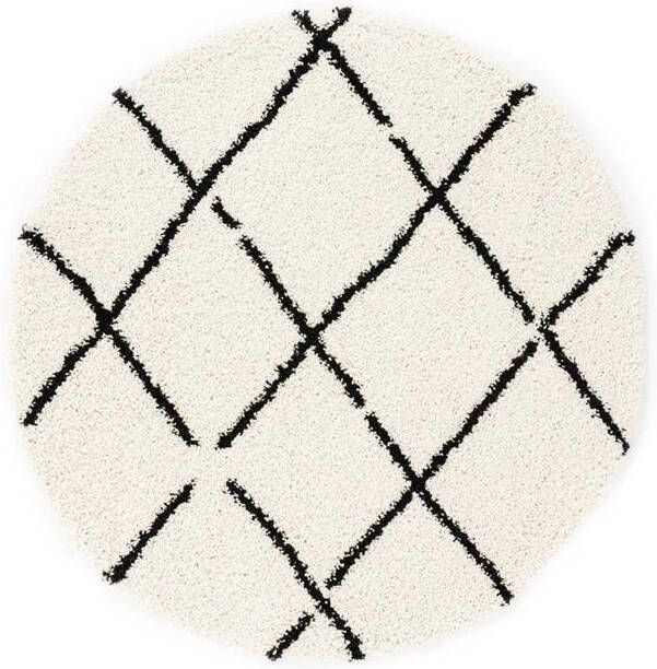 Boho&me Rond hoogpolig vloerkleed ruiten Artisan wit zwart 200 cm rond - Foto 2