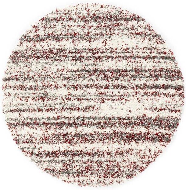 Boho&me Rond hoogpolig vloerkleed strepen Artisan grijs rood 160 cm rond - Foto 2