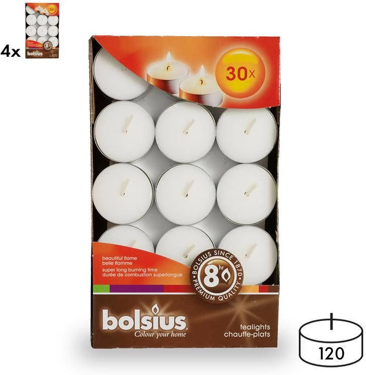 Bolsius 120 waxinelichtjes in doos 8 branduren