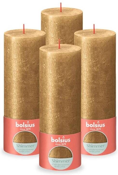 Bolsius 4 rustieke kaarsen Shimmer goud 19cm