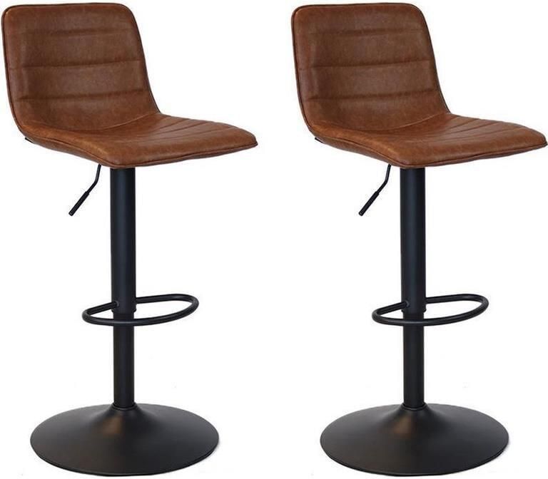 Bronx71 Industriële Barkruk Texas leer cognac 60 76 cm draaibaar Barkrukken set van 4 barstoel - Foto 2