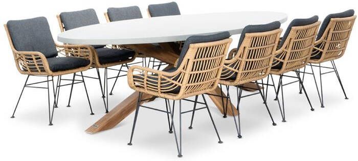 BUITEN living Livorno|Carlos Bamboo antraciet dining tuinset 9-delig |