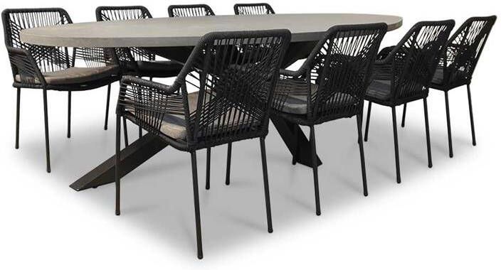 BUITEN living Stockholm|Seville zwart dining tuinset 9-delig |