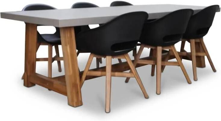 BUITEN living Veltis|Karlstad zwart dining tuinset 7-delig | betonlook