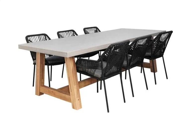 BUITEN living Veltis|Seville zwart dining tuinset 7-delig | betonlook