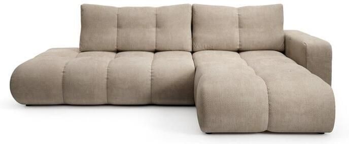 By fonQ Charme Hoekbank Rechts met Slaapfunctie Chenille Lichtbeige